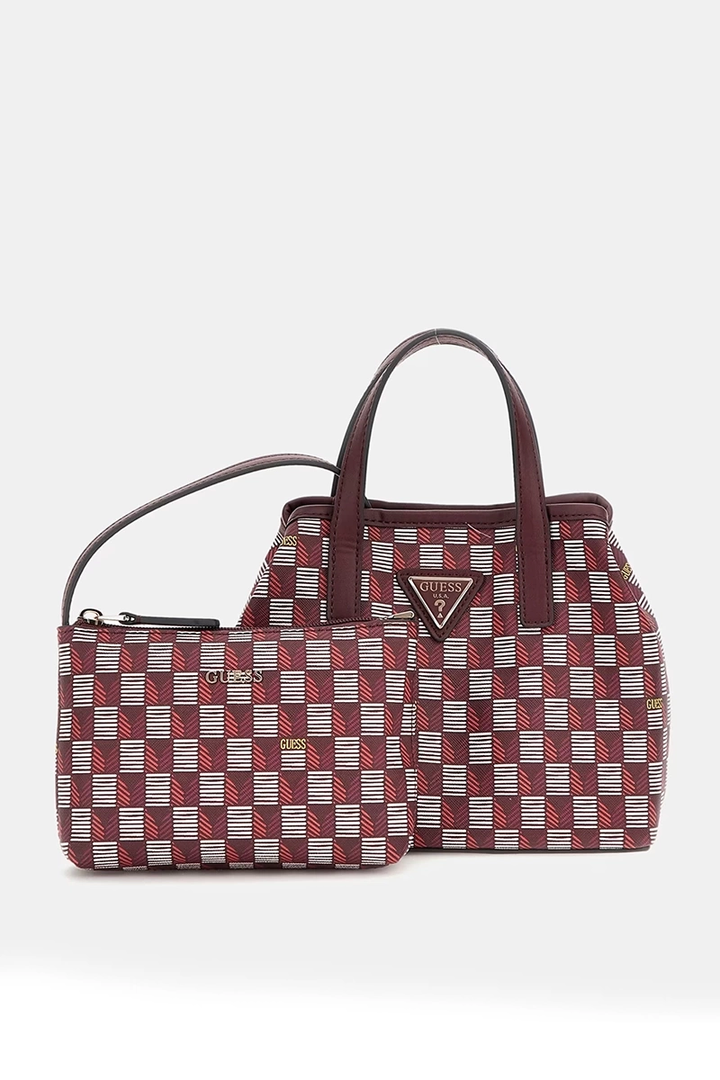 Guess Kadın Bordo G Wave Geometrik Desenli Mini El Çantası