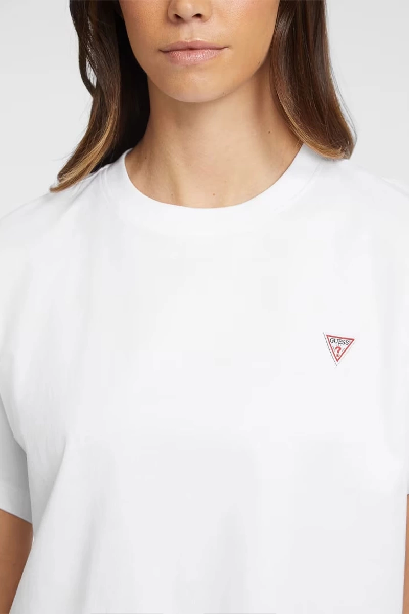 Guess Kadın Boxy Mini  Üçgen Logolu T-Shirt