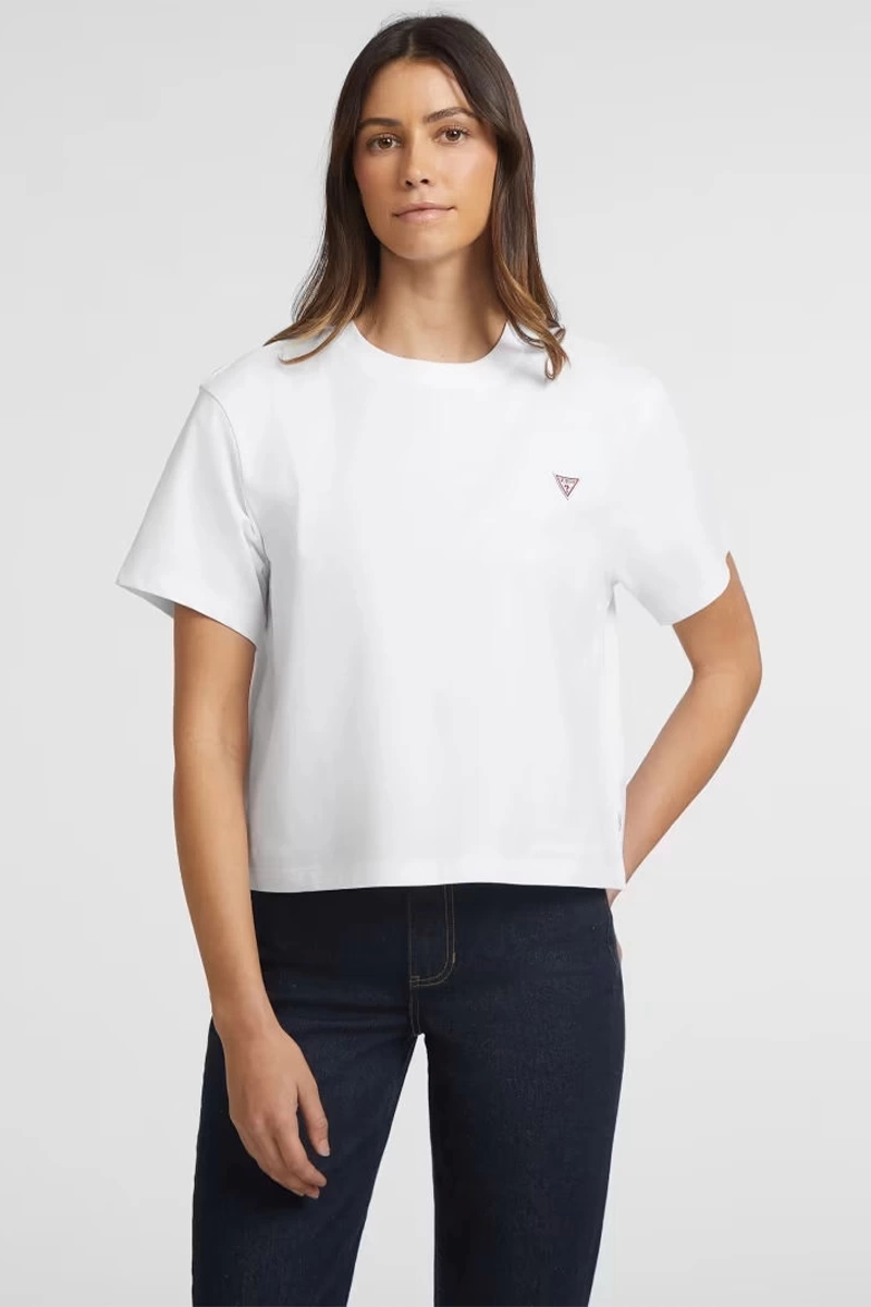 Guess Kadın Boxy Mini  Üçgen Logolu T-Shirt