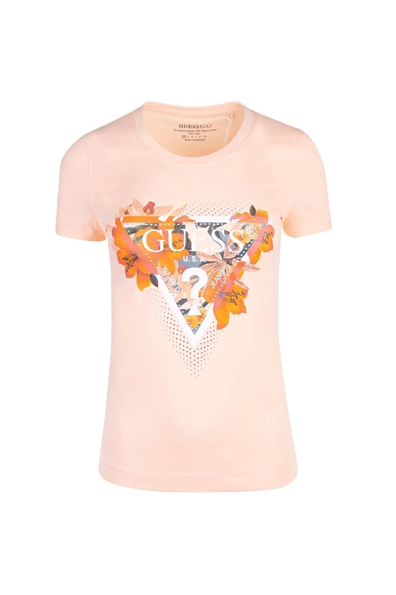 Guess Kadın Çiçek Logolu Steç T-Shirt