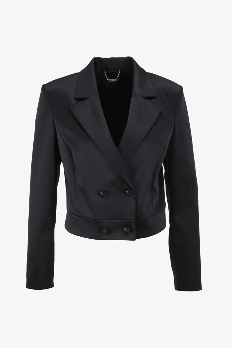 Guess Kadın Kruvaze Yakalı Crop Siyah Blazer