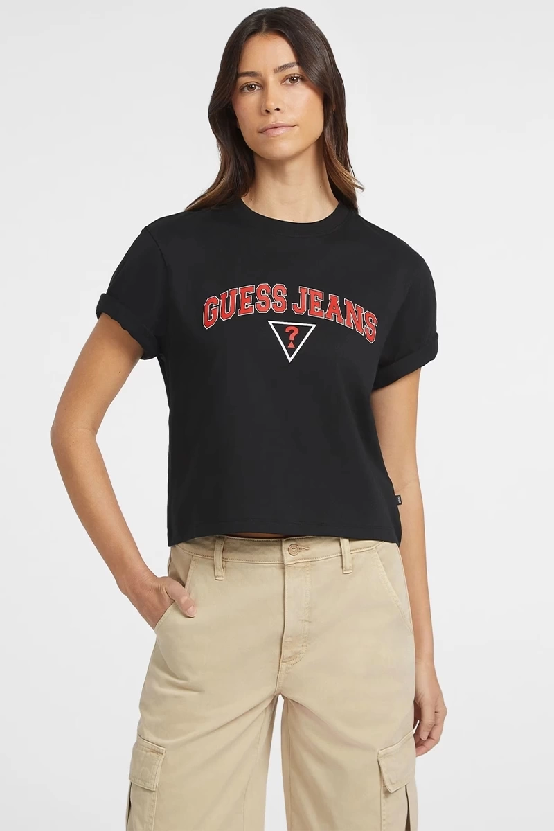 Guess Kadın Kutu Logolu T-Shirt