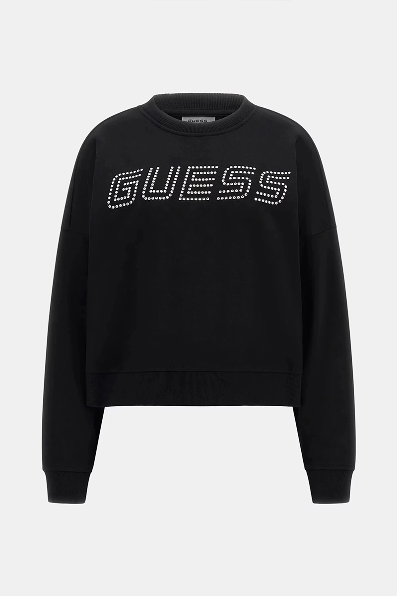 Guess Kadın Önde Taşlı Logolu Sweatshirt Siyah