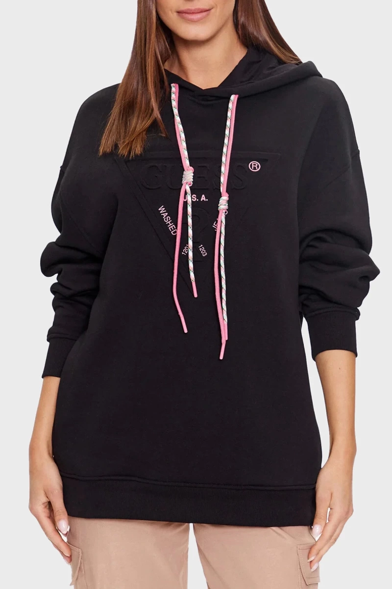 Guess Hoody Triangle Kadın Siyah Sweatshirt