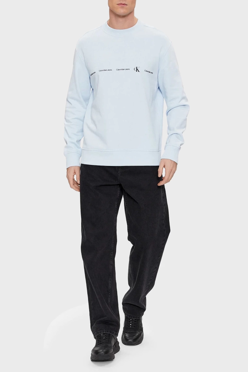 Calvin Klein Erkek Bisiklet Yaka Buz Mavisi Sweatshirt