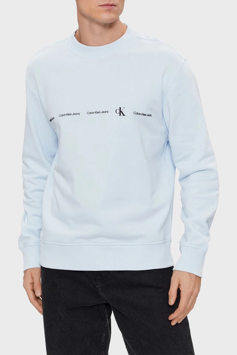 Calvin Klein Erkek Bisiklet Yaka Buz Mavisi Sweatshirt