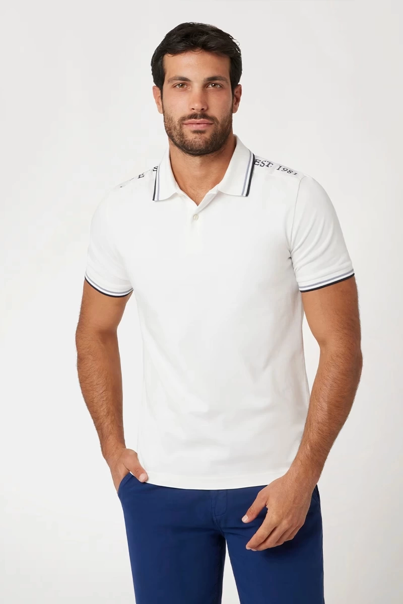 Guess Erkek Beyaz Klasik Polo T-Shirt