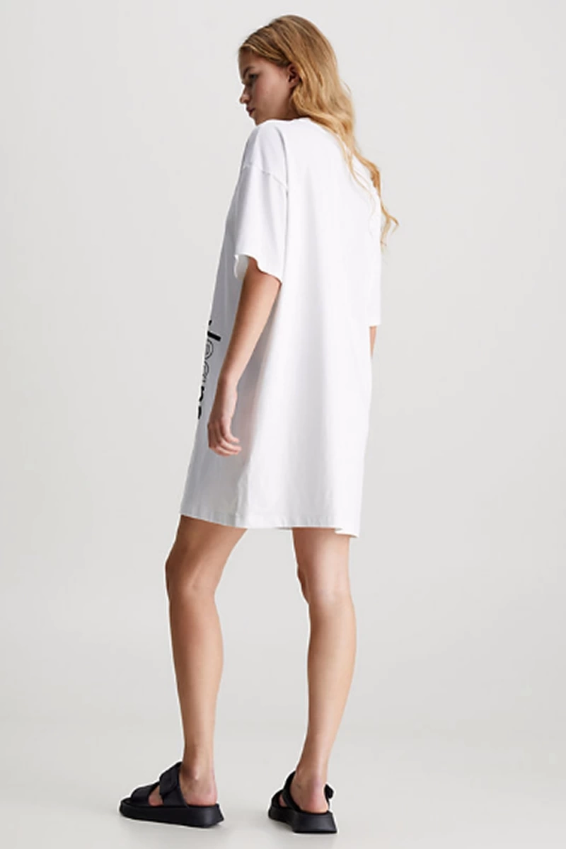 Calvin Klein Multi Placement Logolu Beyaz Elbise