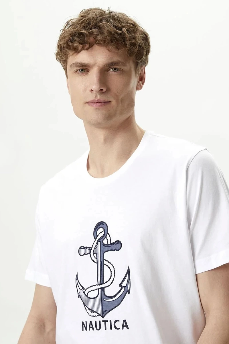 Nautıca  Erkek  Beyaz Standart  Fıt Kısa Kollu  T-Shirt
