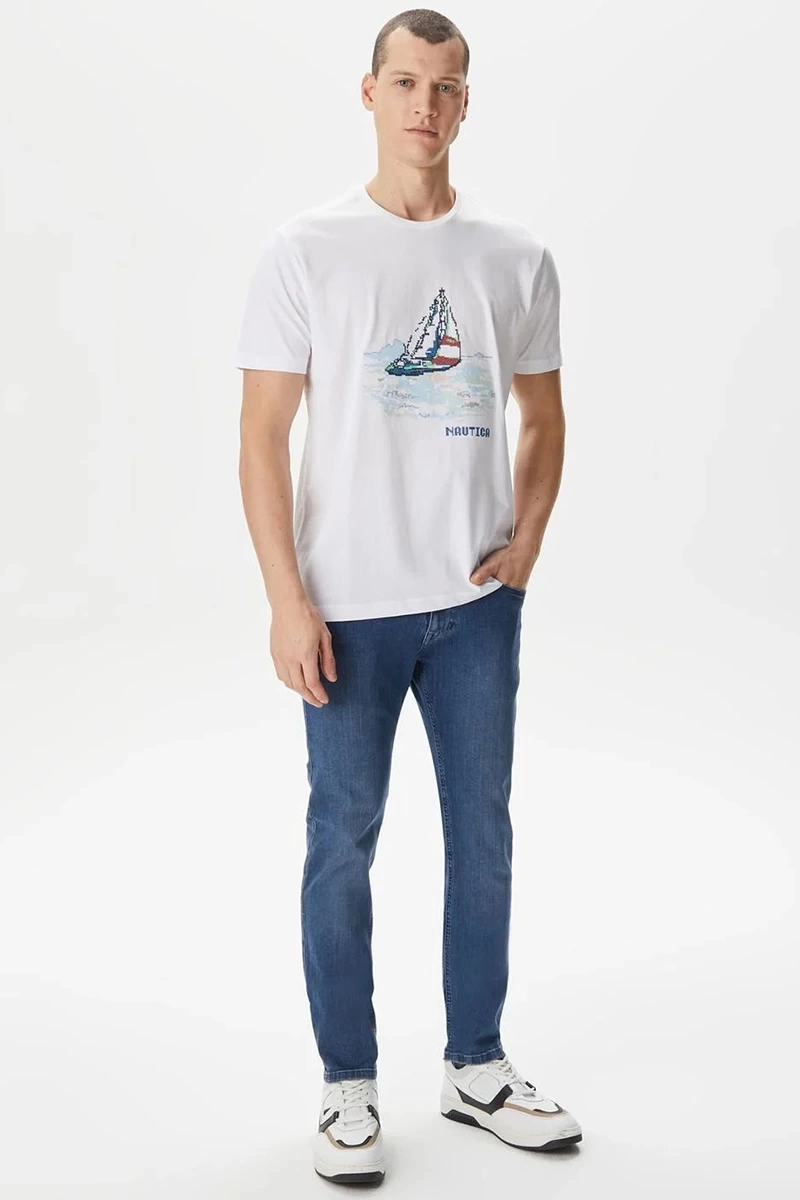 Nautıca  Erkek  Beyaz Standart  Fıt  Kısa Kollu T-Shirt