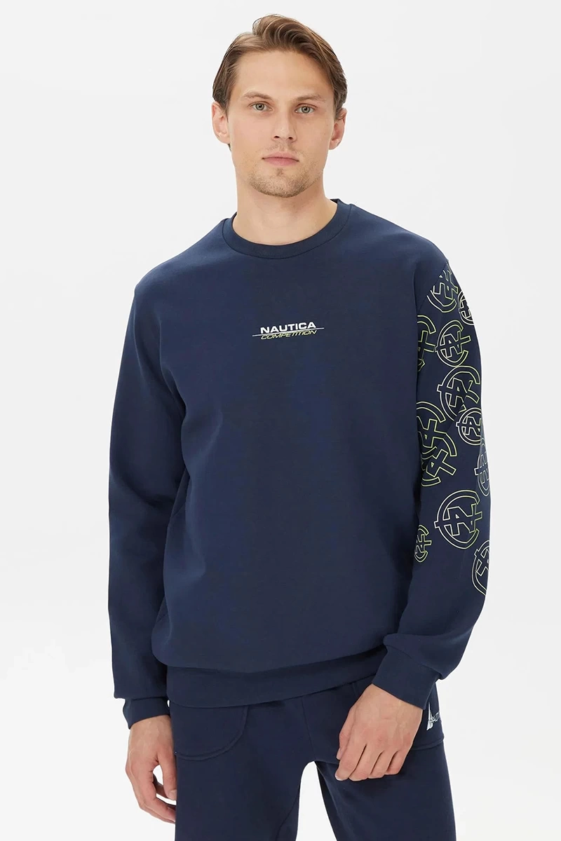 Nautica Erkek Lacivert Standart Fit Logolu Sweatshirt