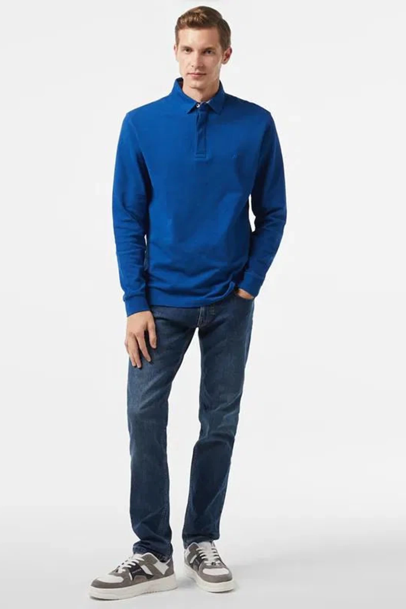 Nautica Erkek Saks Mavisi Slim Fit Polo Sweatshirt