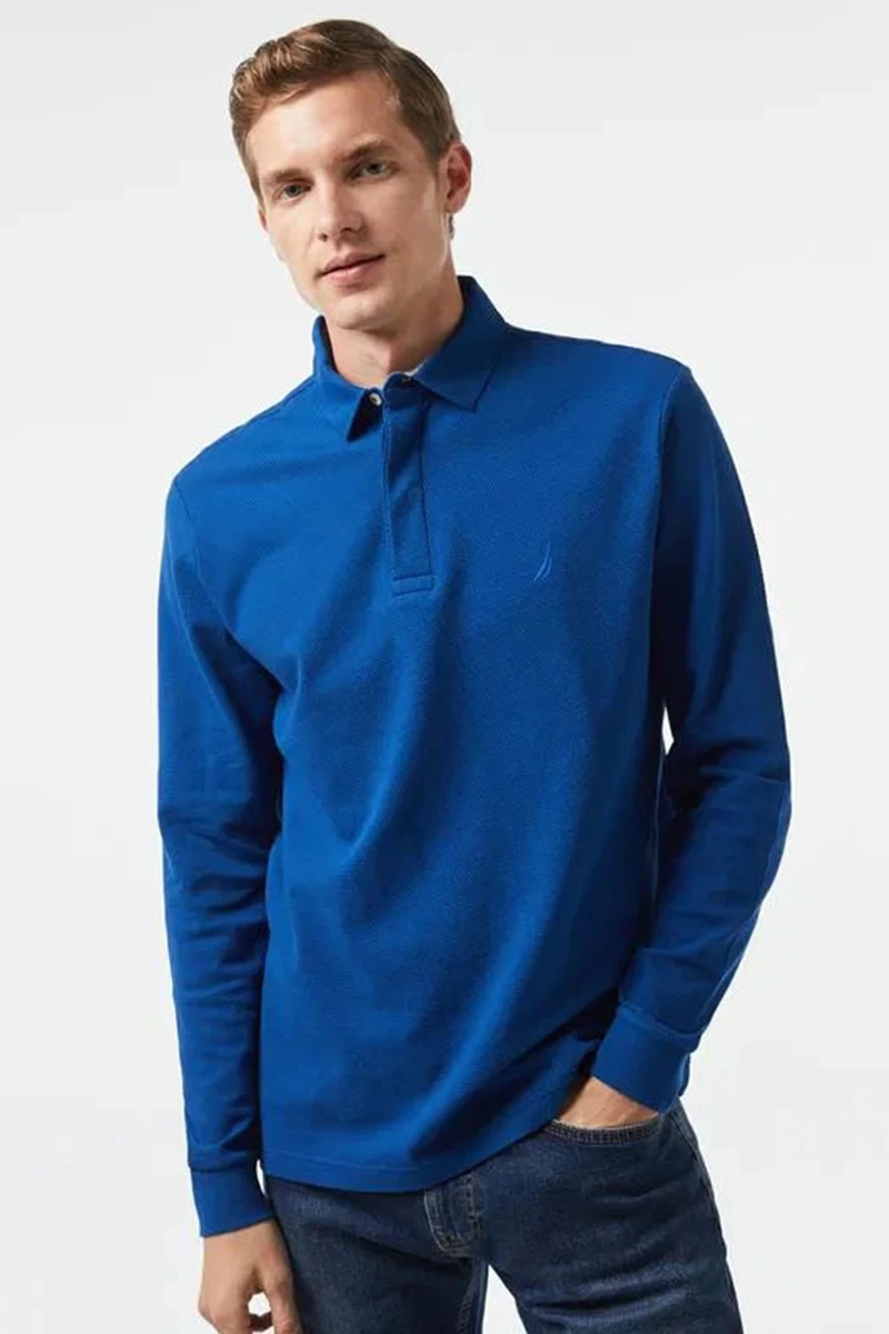 Nautica Erkek Saks Mavisi Slim Fit Polo Sweatshirt