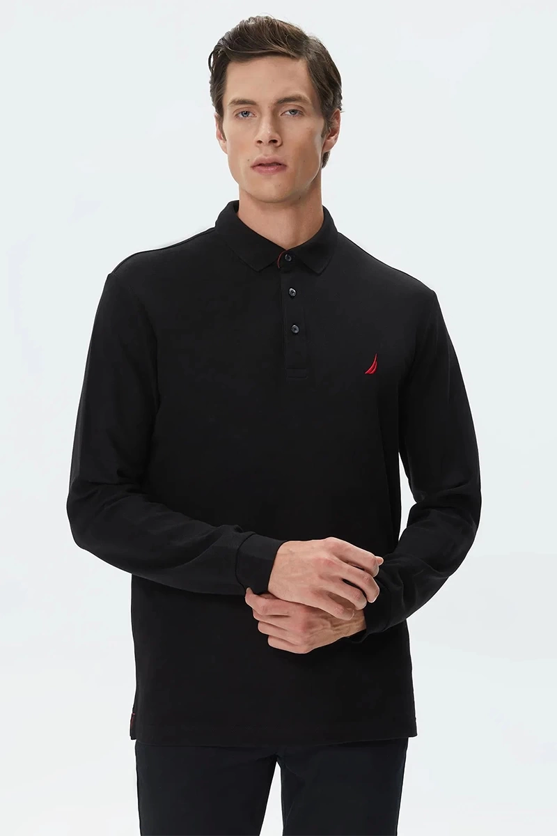 Nautica Erkek Siyah Classic Fit Uzun Kollu Polo