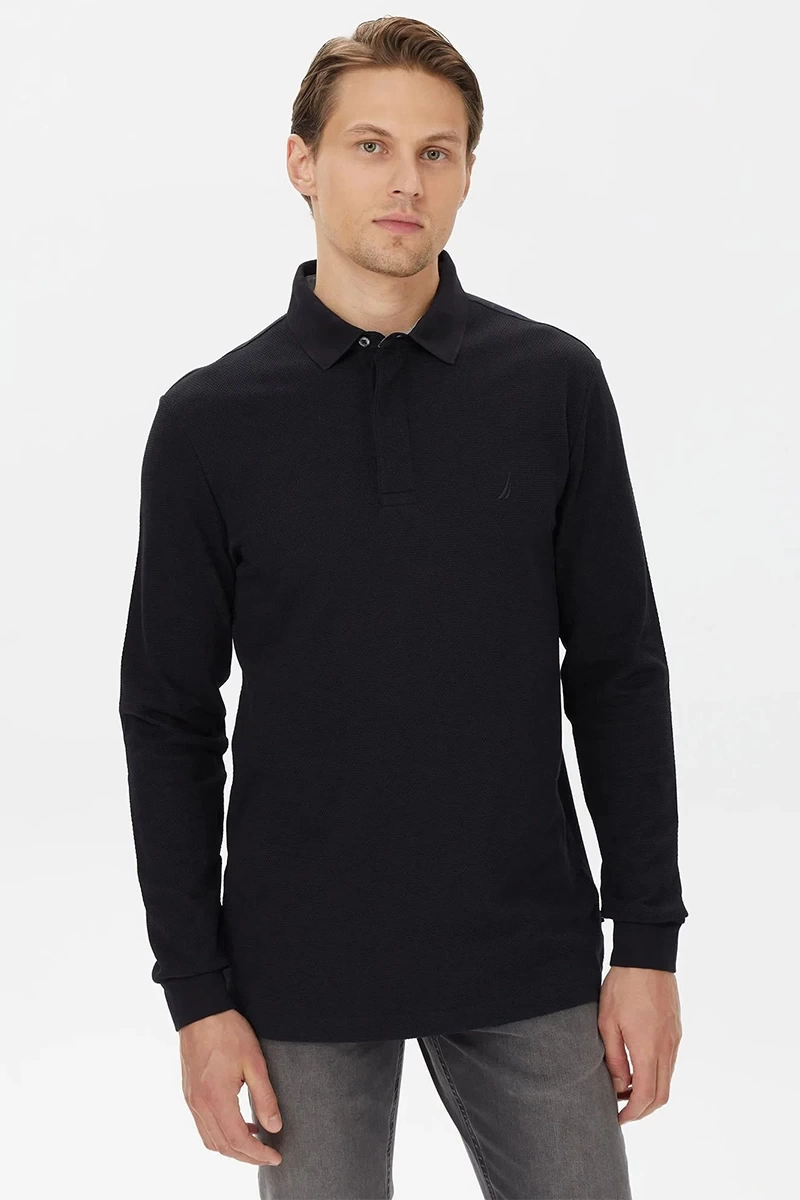 Nautica Erkek Siyah Slim Fit Polo Sweatshirt