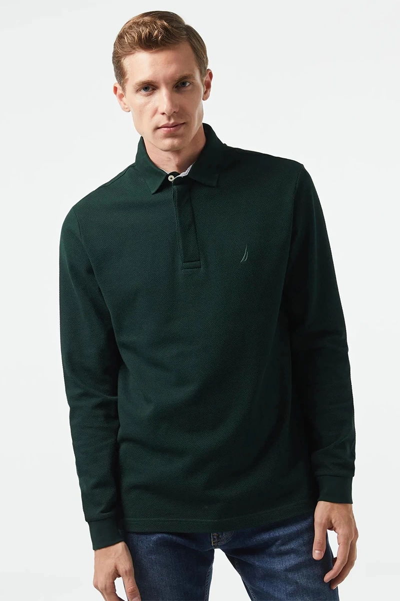 Nautica Erkek Yeşil Slim Fit Polo Sweatshirt