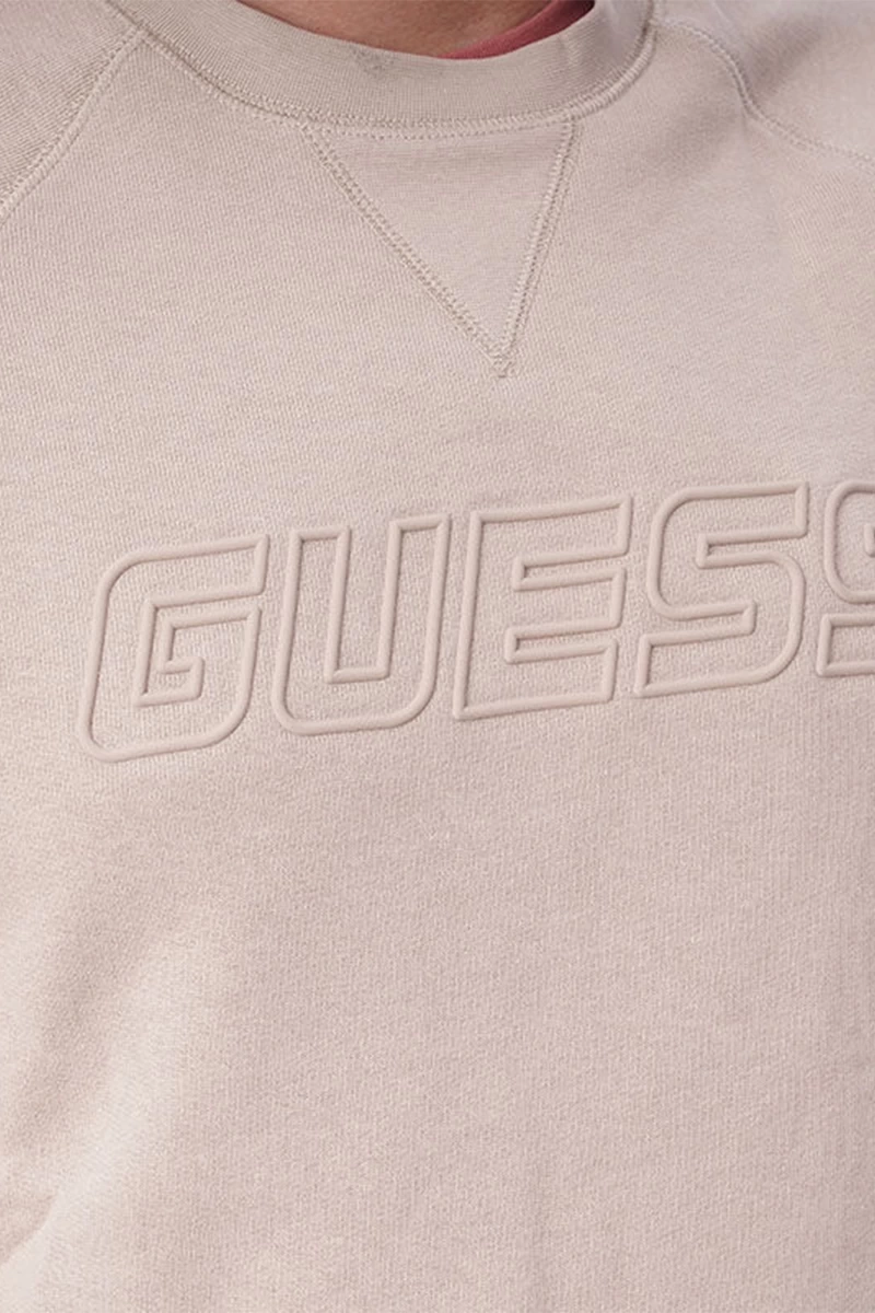 Guess Erkek Önü Logolu Aldwin Bej Sweatshirt