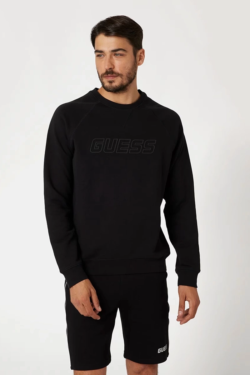 Guess Erkek Önü Logolu Aldwin Siyah Sweatshirt