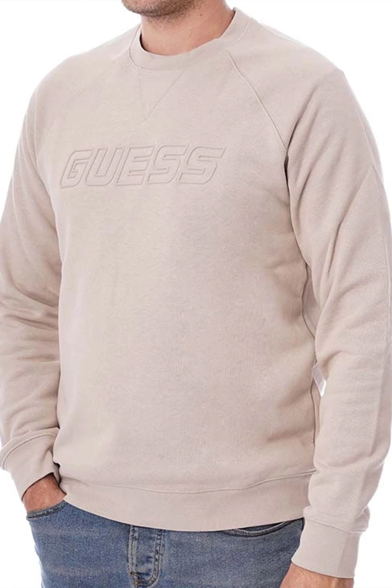 Guess Erkek Önü Logolu Aldwin Bej Sweatshirt