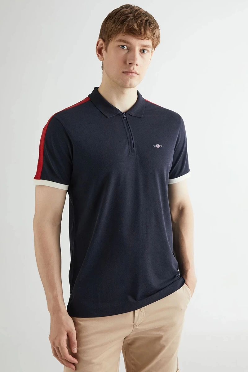 Gant Erkek Lacivert Regular Fit Renk Bloklu Polo