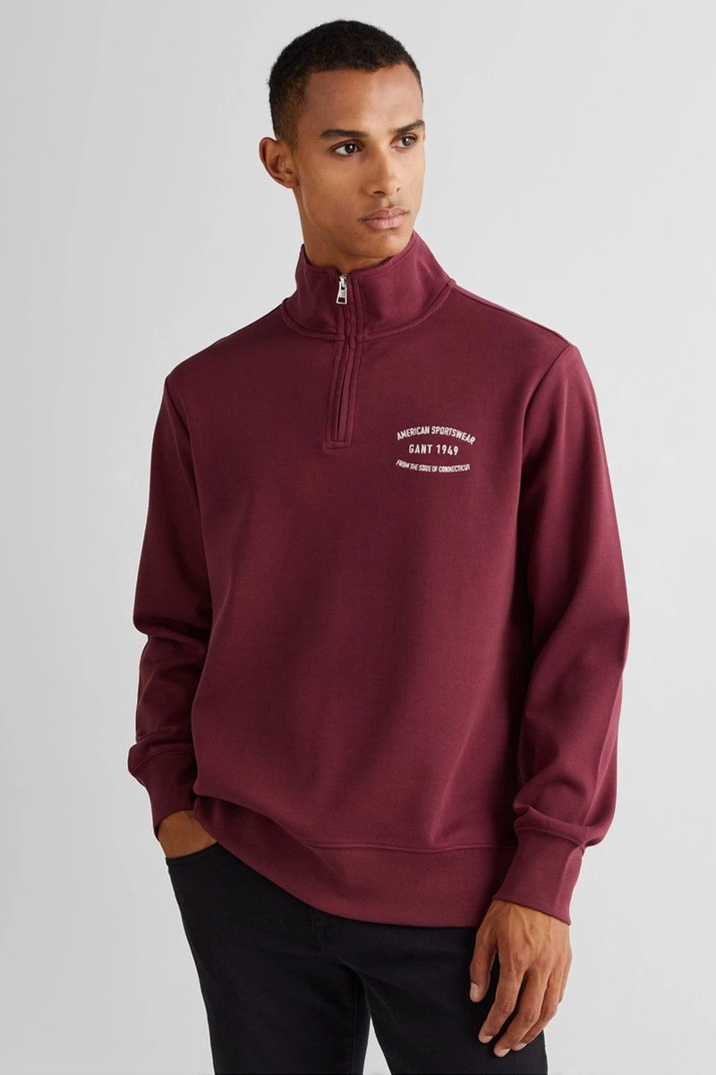 Gant Erkek Bordo Regular Fit Yarım  Fermuarlı Sweatshirt