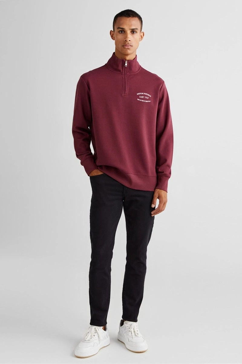 Gant Erkek Bordo Regular Fit Yarım  Fermuarlı Sweatshirt