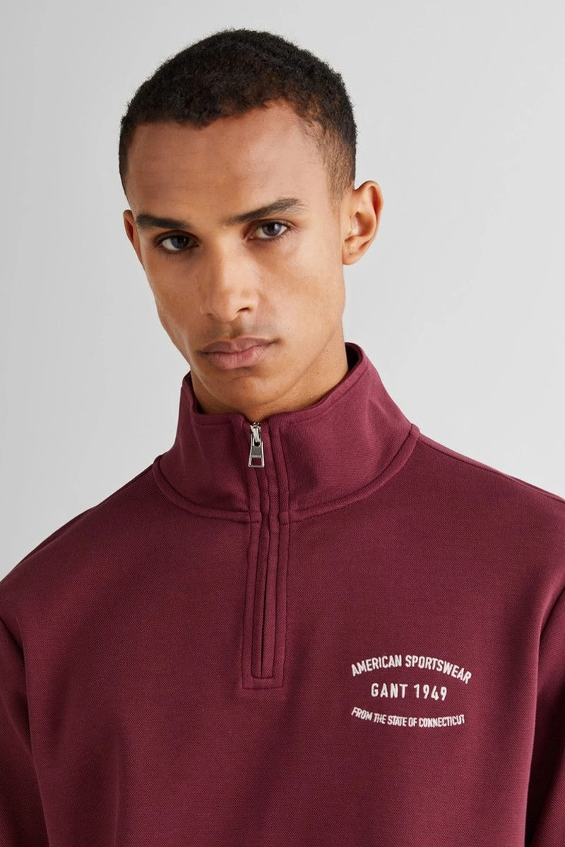 Gant Erkek Bordo Regular Fit Yarım  Fermuarlı Sweatshirt