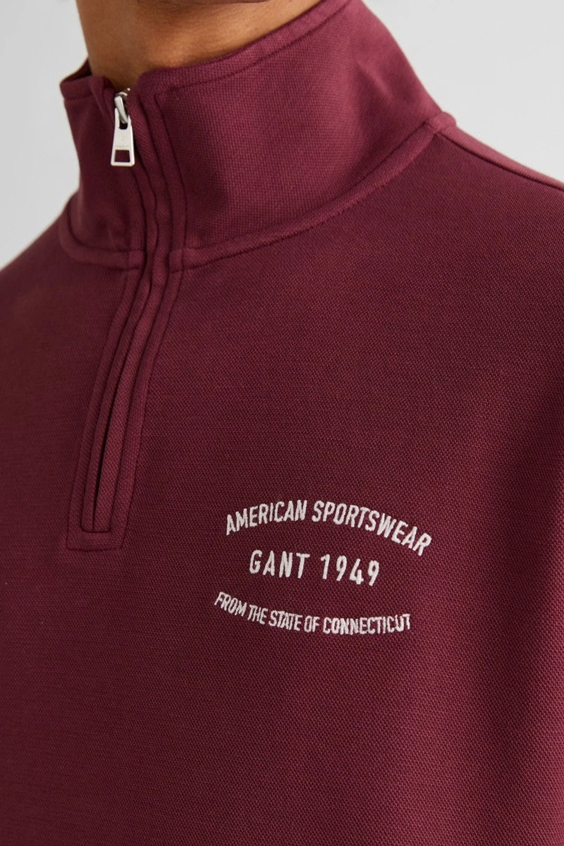 Gant Erkek Bordo Regular Fit Yarım  Fermuarlı Sweatshirt