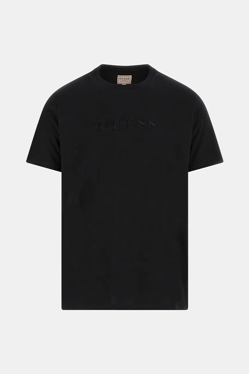 Guess Erkek Siyah Logo İşlemeli T-Shirt