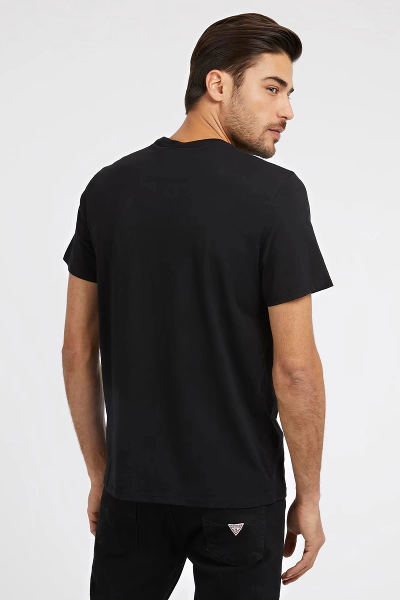 Guess Erkek Siyah Logo İşlemeli T-Shirt