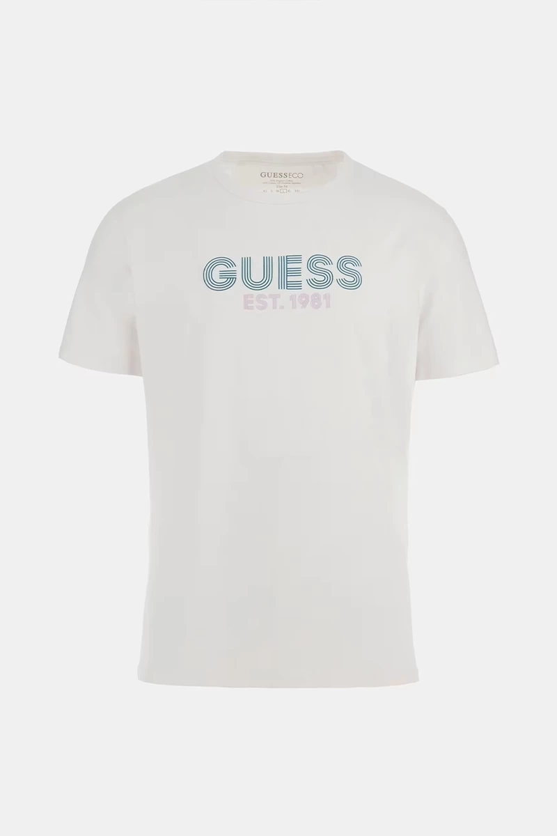 Guess Erkek  Beyaz Önü Logolu  Sterch T-Shirt