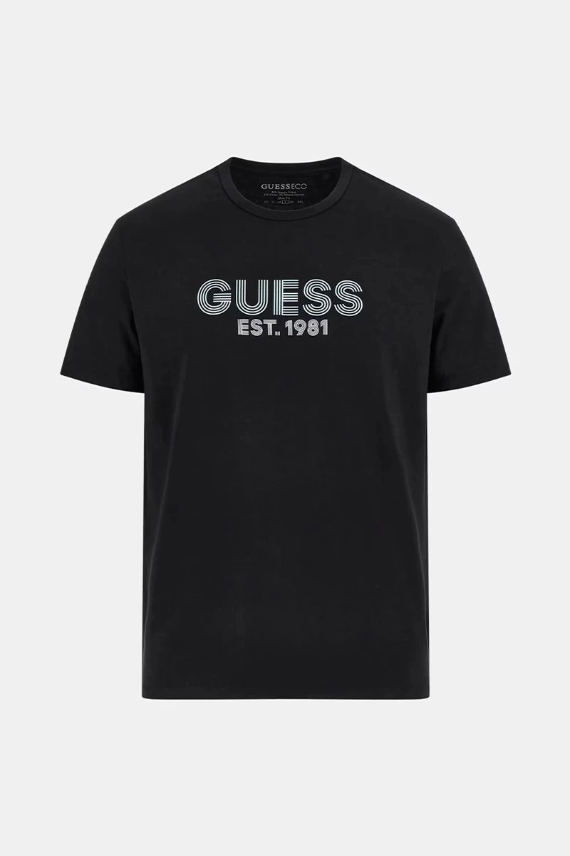 Guess Erkek  Siyah Önü Logolu T-Shirt