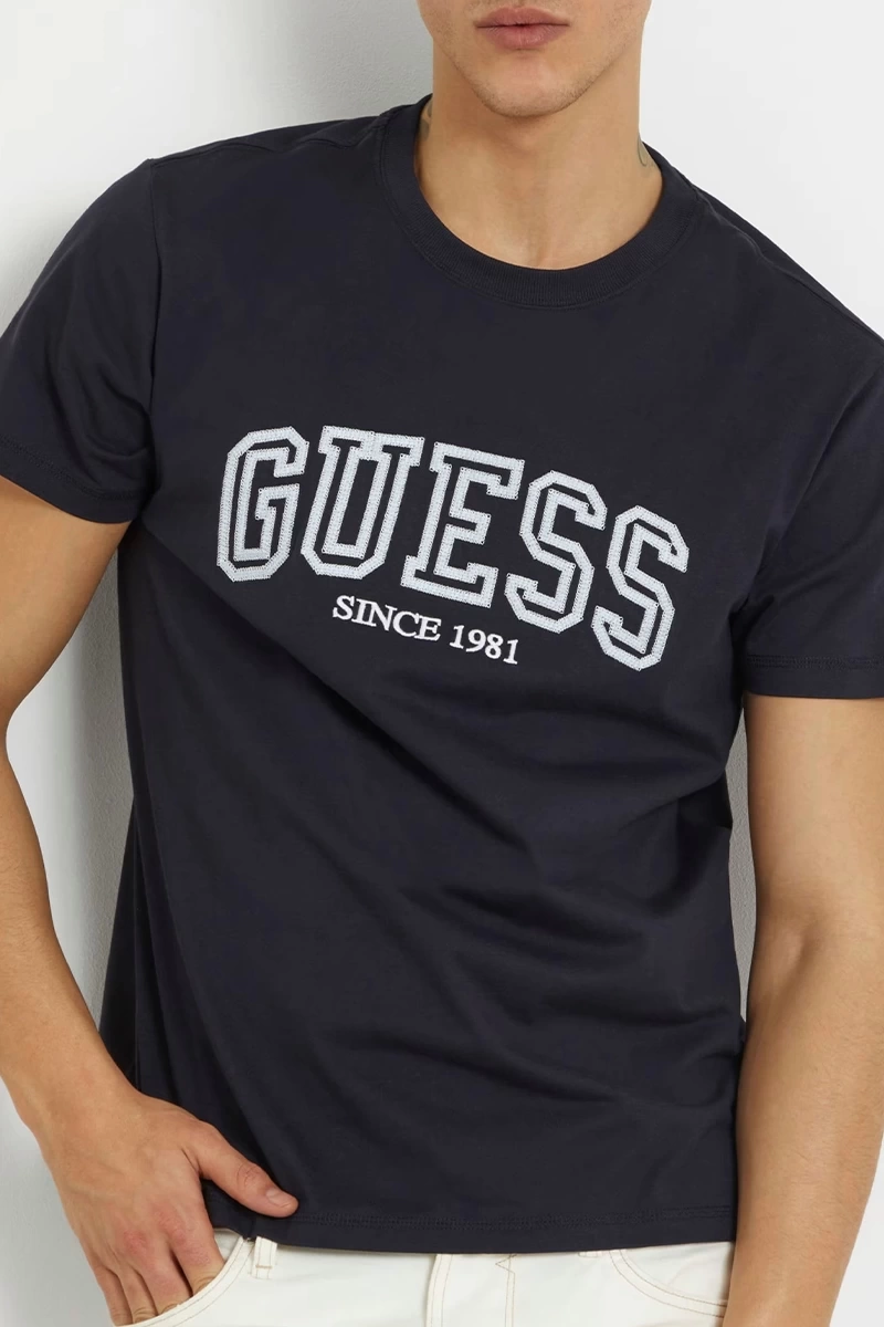 Guess Erkek Ss Cn Logolu Lacivert T-Shirt