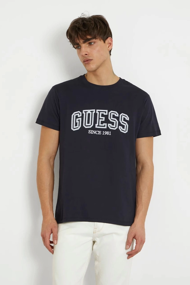 Guess Erkek Ss Cn Logolu Lacivert T-Shirt
