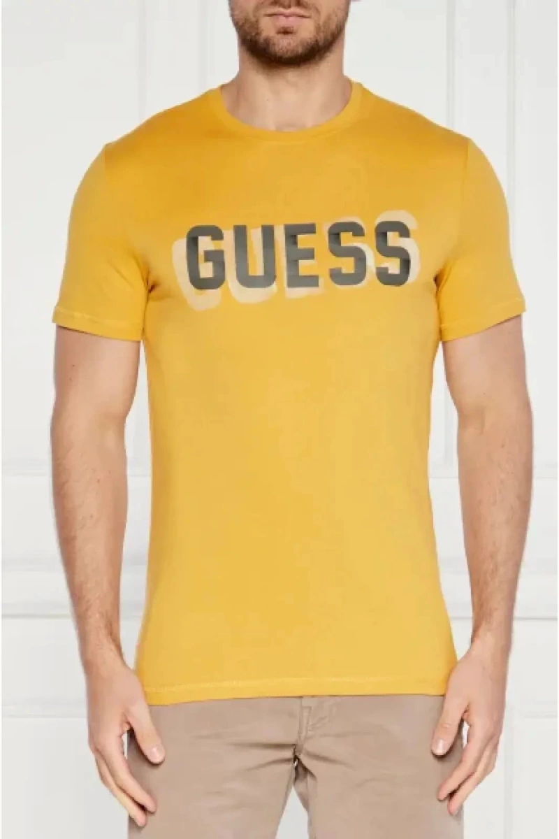 Guess Erkek  Önü Logolu  Sarı T-Shirt