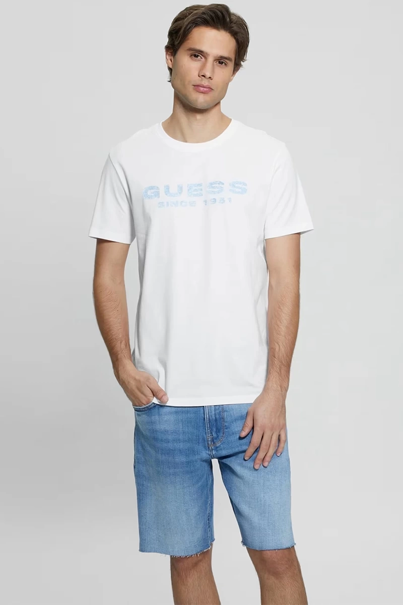 Guess Erkek Ss Cn Logolu Beyaz T-Shirt