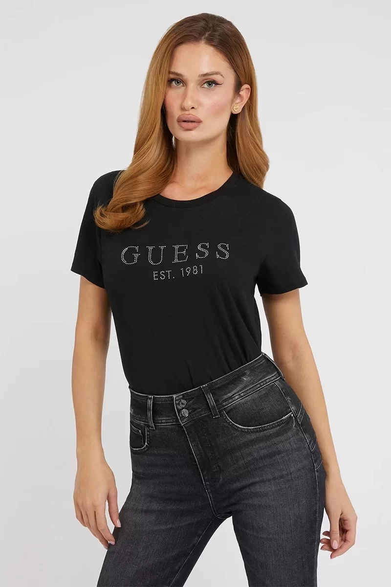 Guess Kadın SS 1981 Crysta Siyah T-Shirt