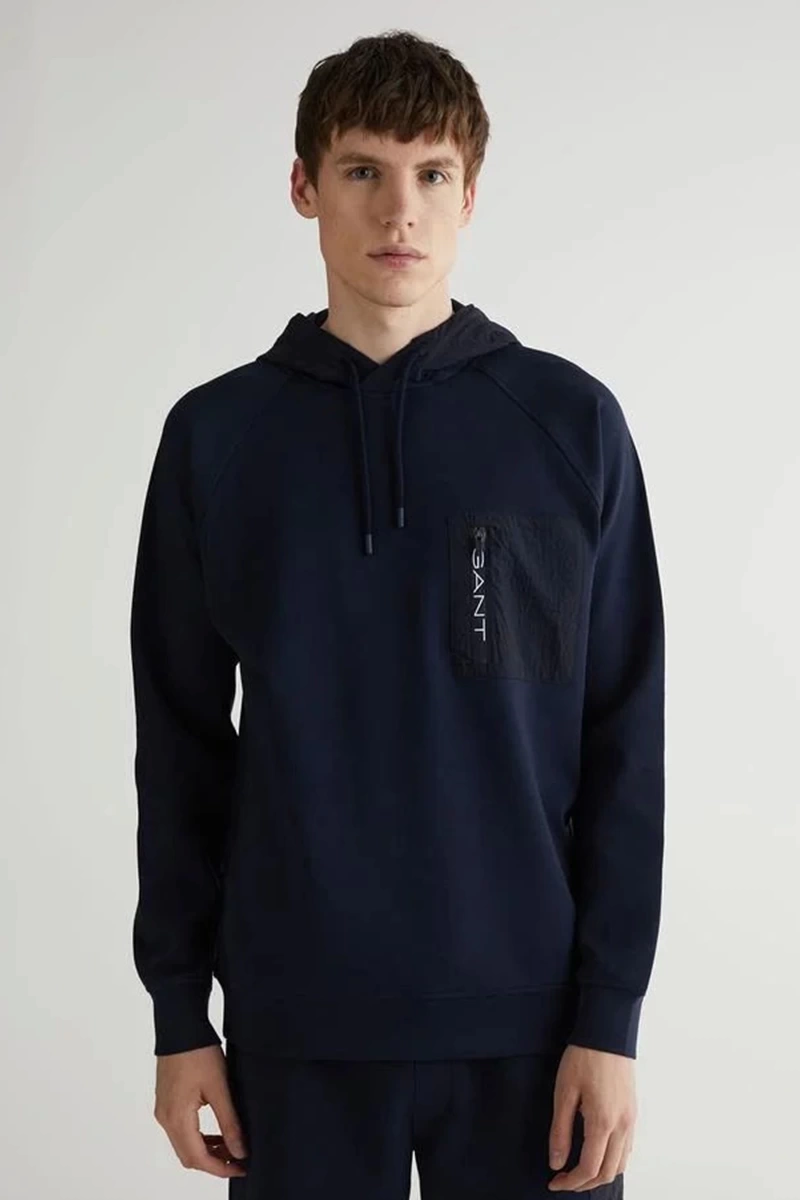 Gant Erkek Lacivert Regular Fit Kapüşonlu Logolu Sweatshirt