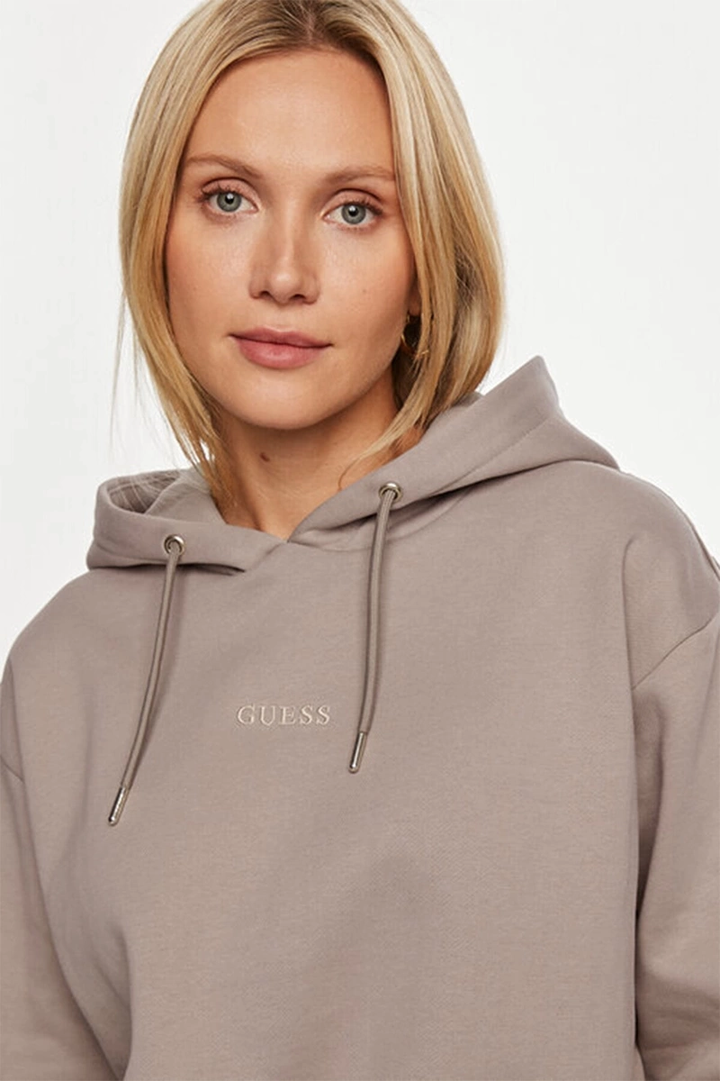 Guess Kadın Bej Stacie Kapüşonlu Sweatshirt