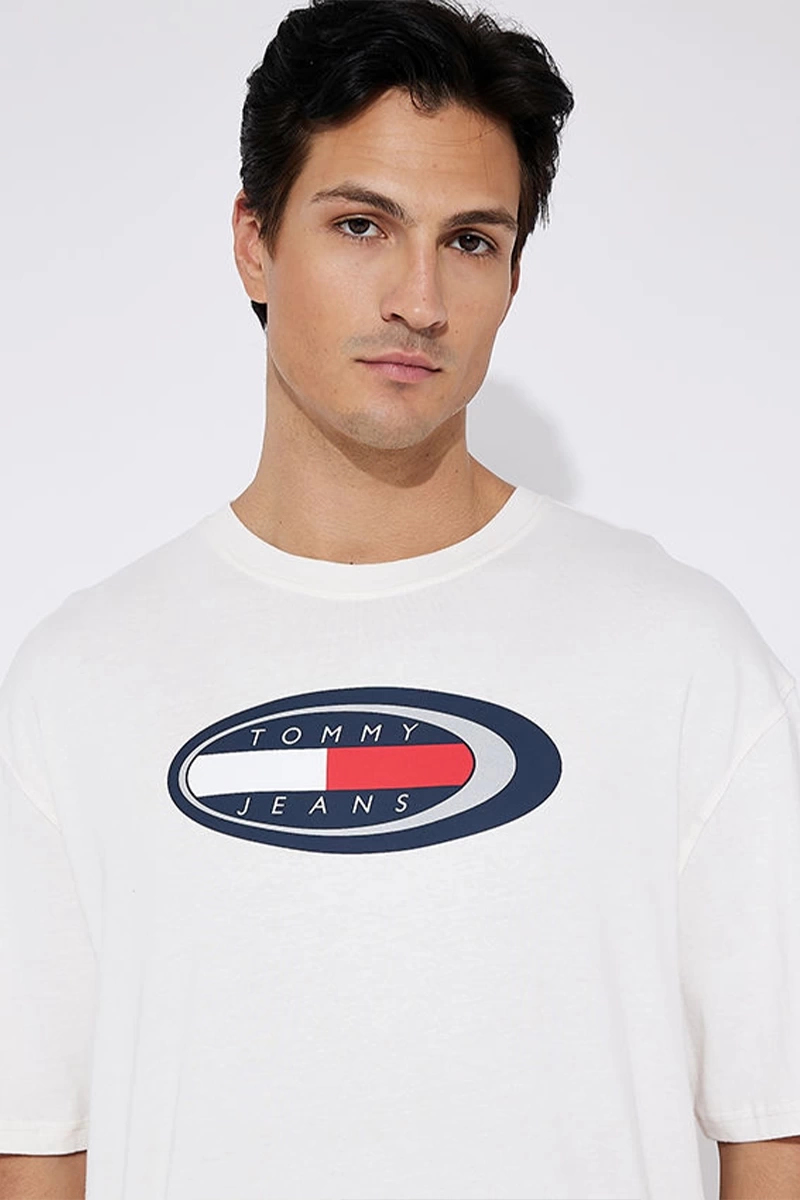 Tommy Hilfiger Erkek Logo Detaylı Kısa Kollu Beyaz T-Shirt