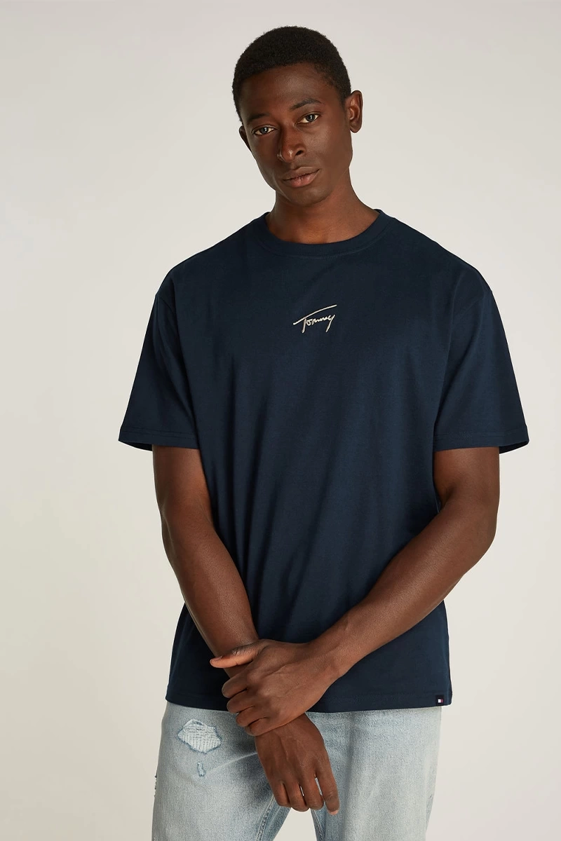 Tommy Hilfiger Erkek İmzalı Tee Lacivert T-Shirt