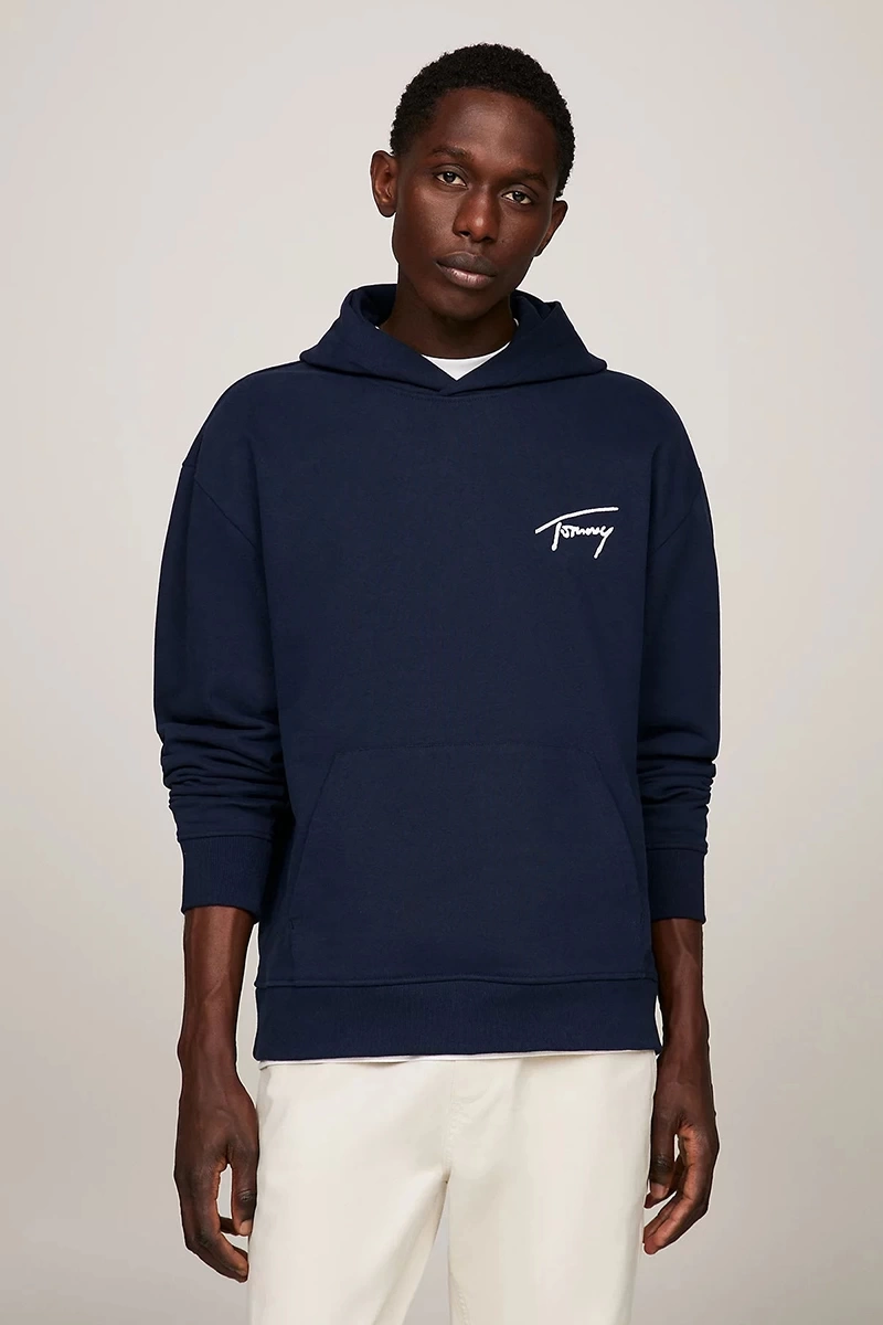 Tommy Hilfiger Erkek Signature Hoodie Lacivert Sweatshirt