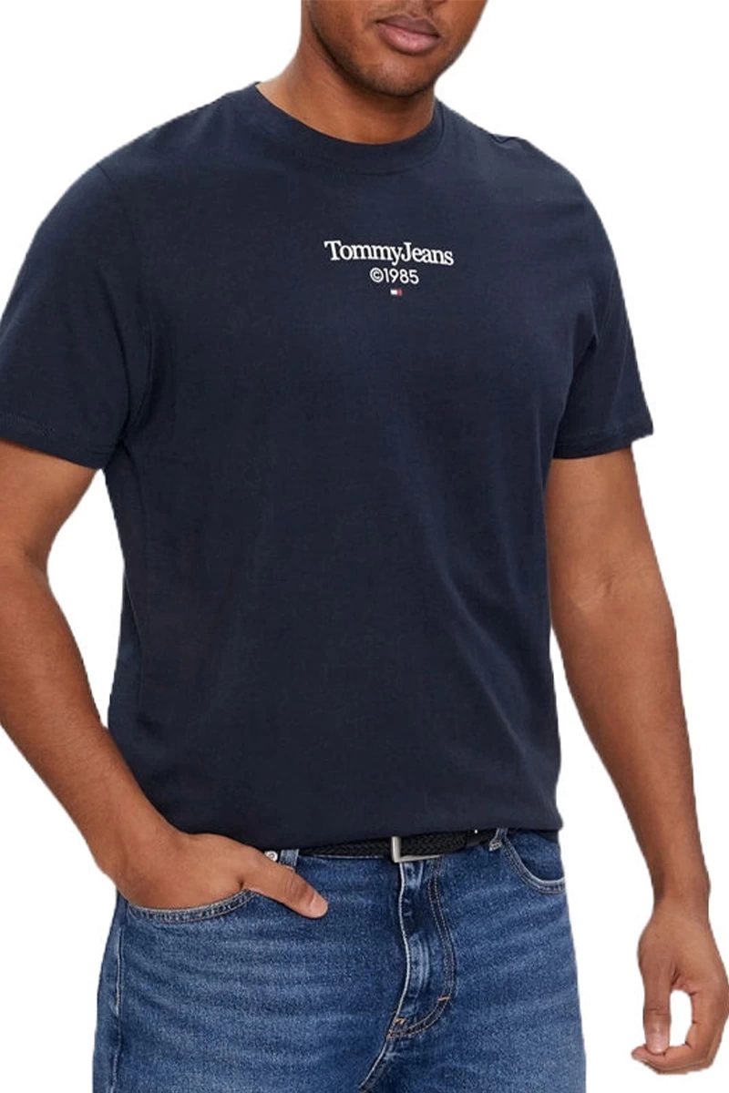 Tommy Hilfiger Erkek Lacivert Logolu Düz T-Shirt