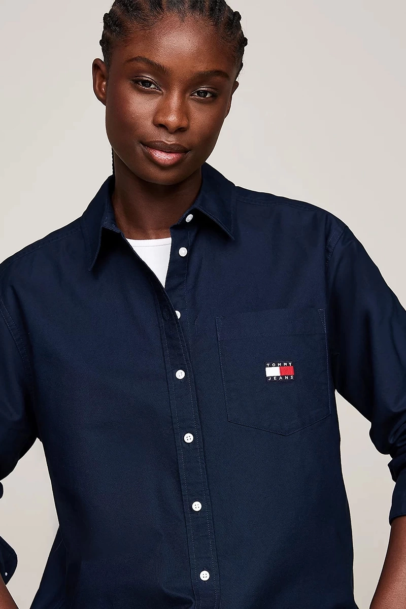 Tommy Hilfiger Kadın Lacivert Logolu Badge Gömlek