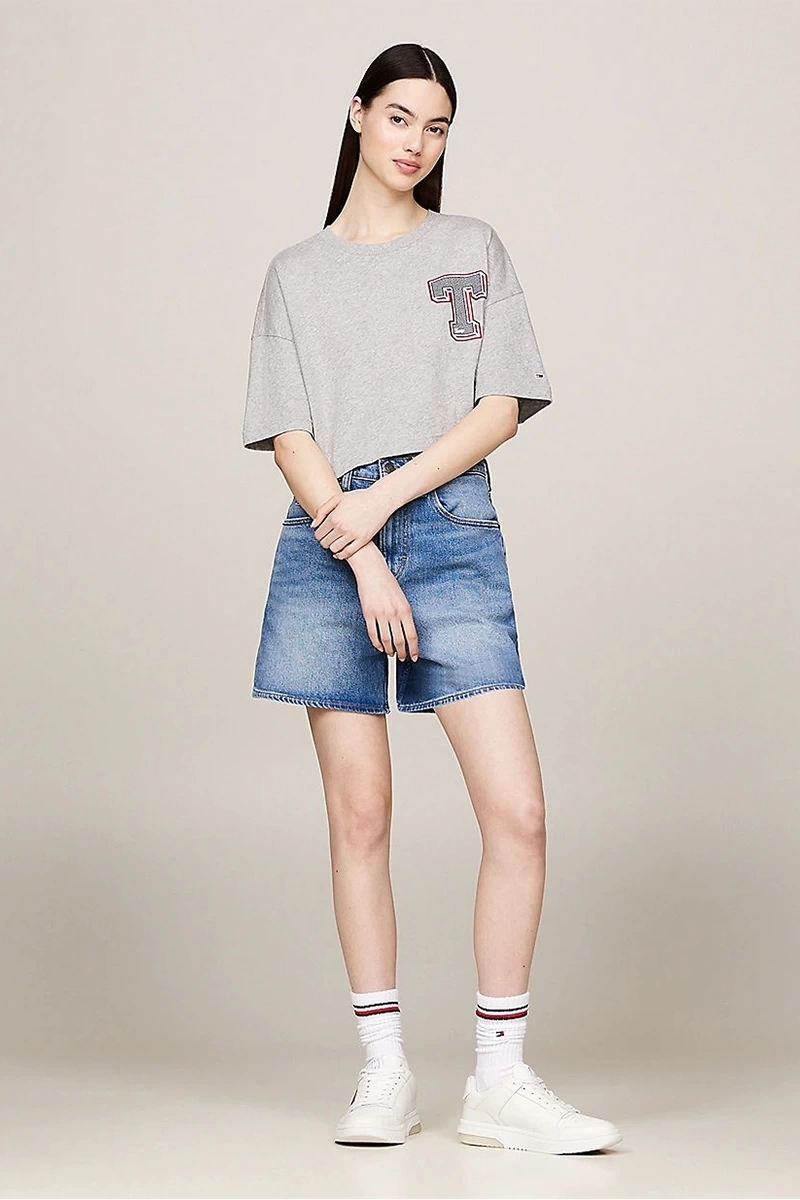 Tommy Hilfiger Kadın Gri Crop T-Shirt