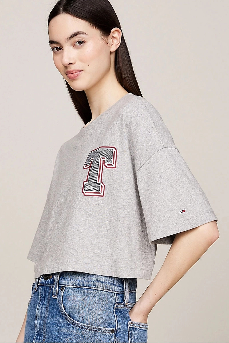 Tommy Hilfiger Kadın Gri Crop T-Shirt