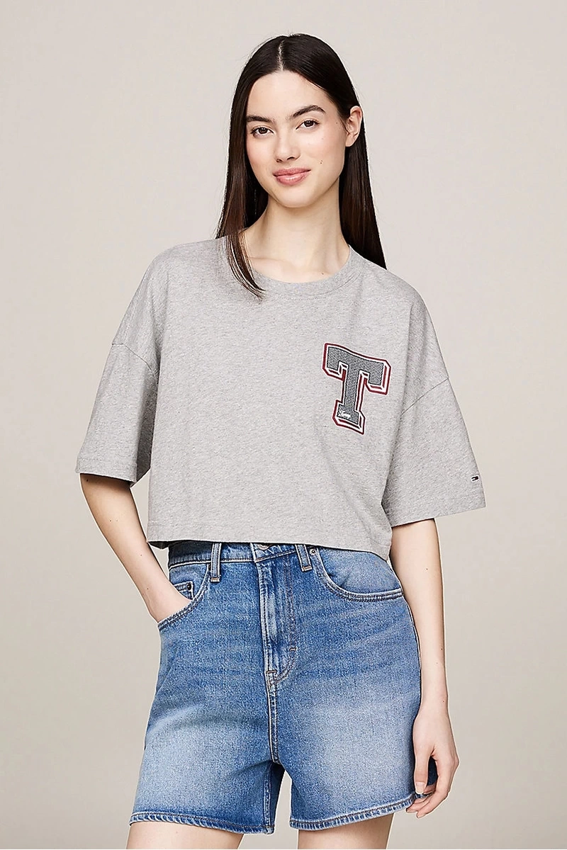 Tommy Hilfiger Kadın Gri Crop T-Shirt