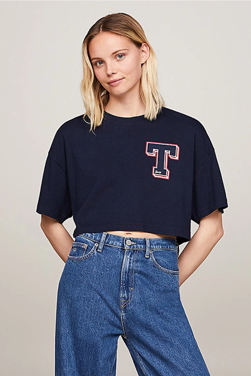 Tommy Hilfiger Kadın Lacivert Crop T-Shirt