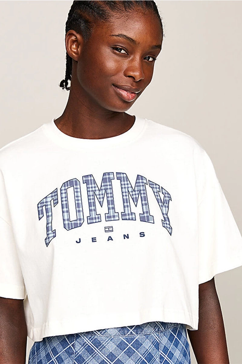 Tommy Hilfiger Kadın Ovs Beyaz Crop T-Shirt