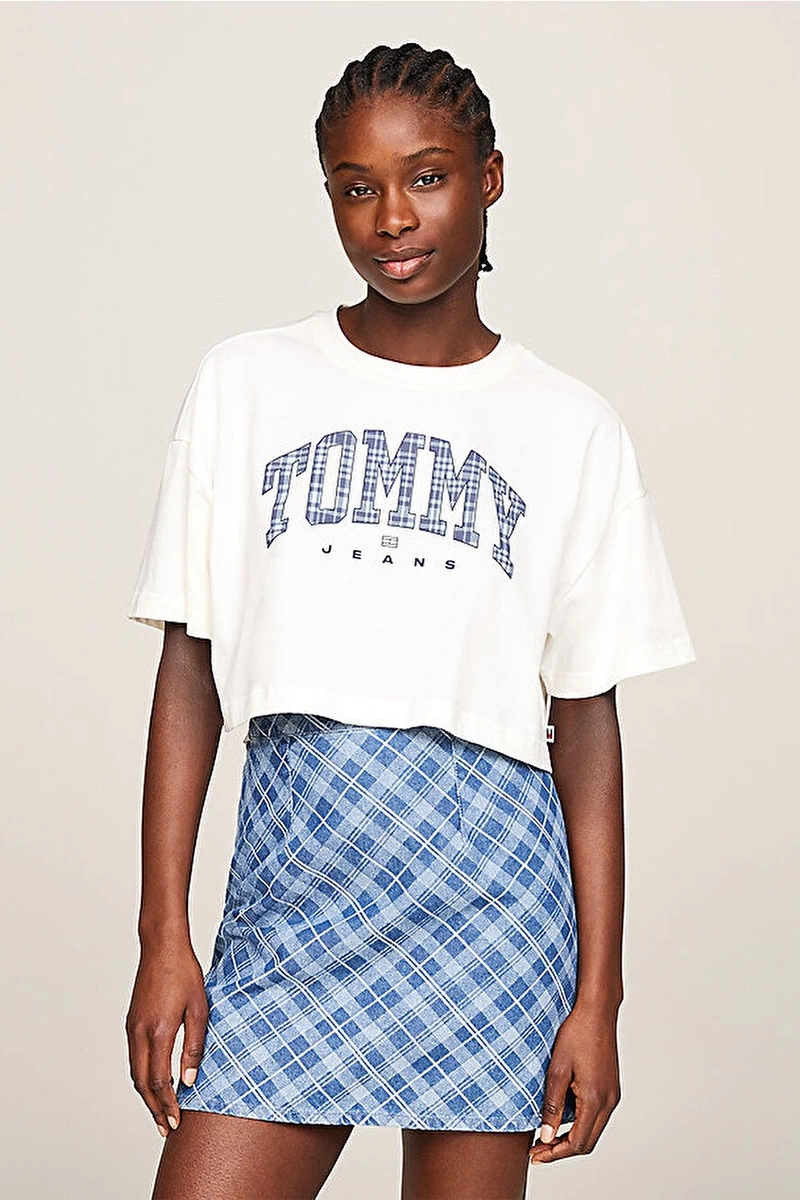 Tommy Hilfiger Kadın Ovs Beyaz Crop T-Shirt